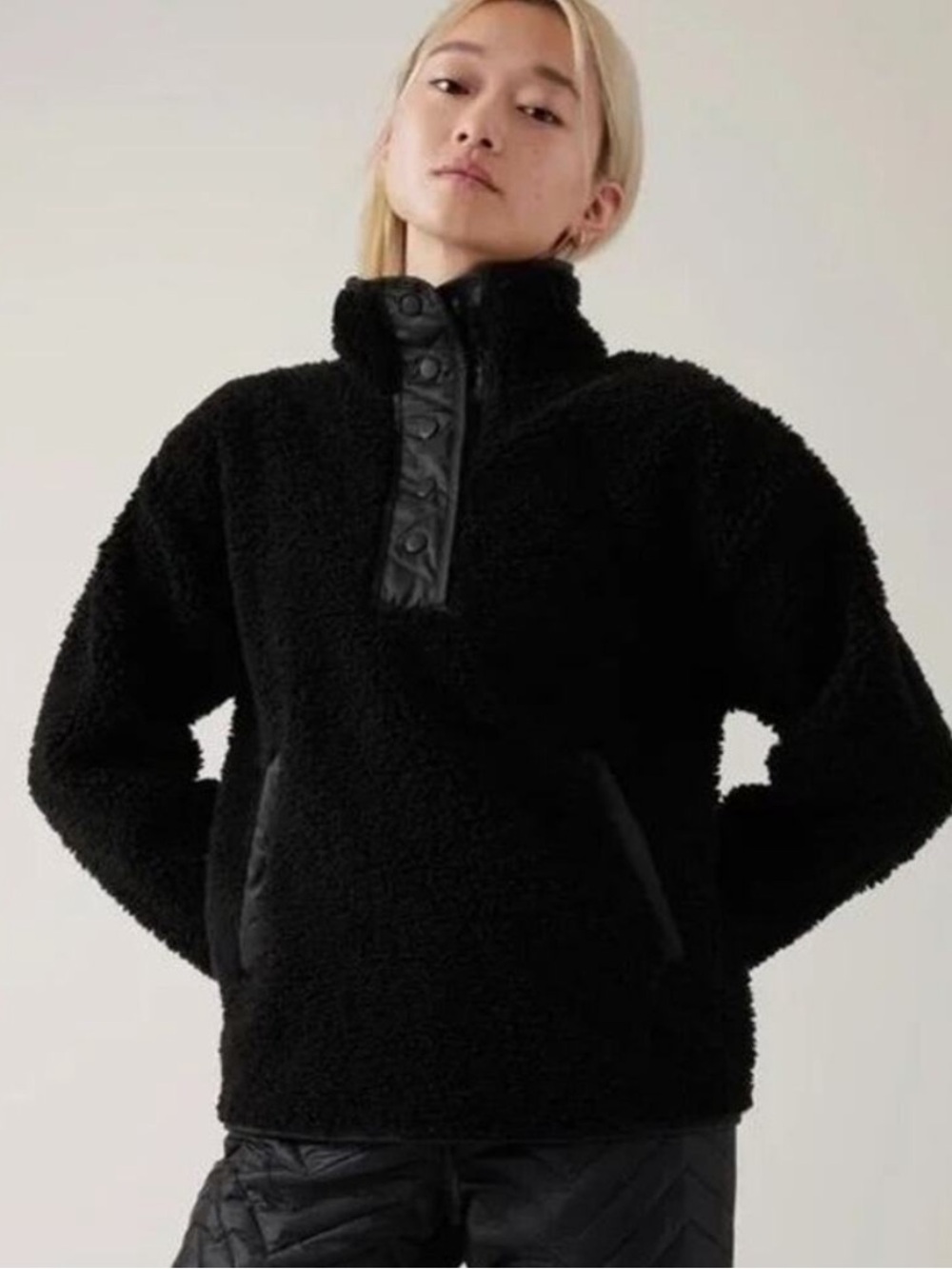 Athleta Recover Cozy Karma Snap Sherpa Jacket Size Small Black
